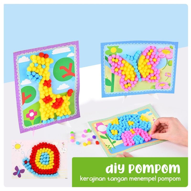 DIY Pompom Painting Mainan Prakarya Anak Menempel Pom Pom Lukisan Mainan Tempel Pom Pom