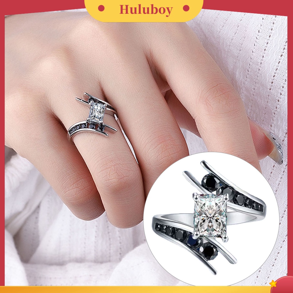 Hu Hu Hu Hu Hu Alat Bantu Pasang Kacamata♡ Cincin Berlian Imitasi Bentuk Persegi Bahan Cubic Zirconia Warna Hitam Untuk Wanita
