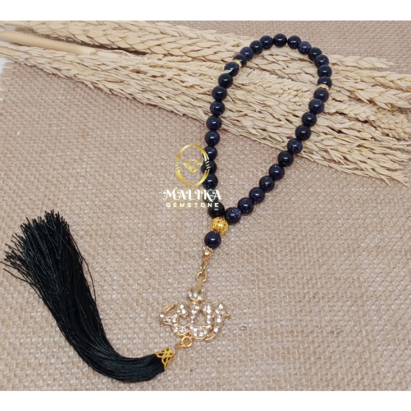 TASBIH BATU PASIR EMAS BIRU/ GOLDEN SAND 8MM 99 BUTIR 100% NATURAL
