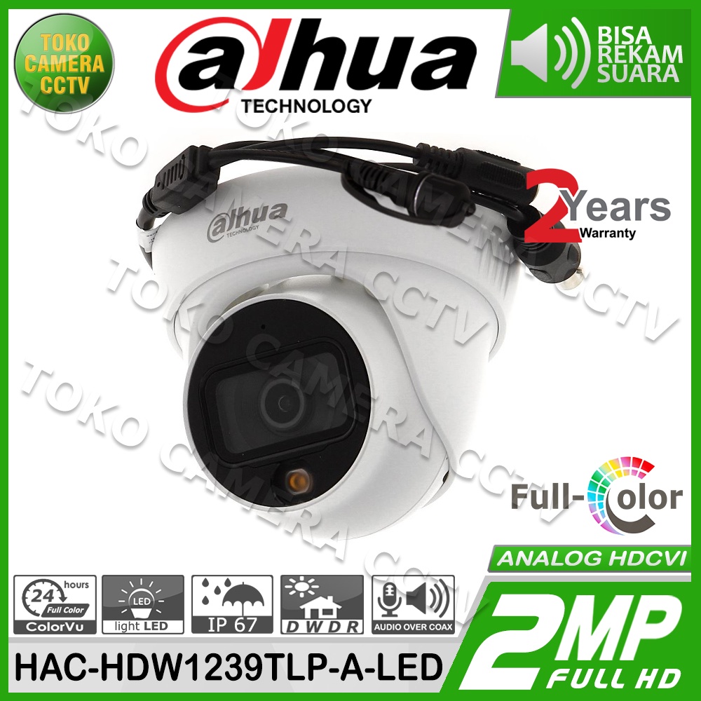 KAMERA INDOOR 2MP COLOR DAHUA HAC-HDW1239TLP-A-LED CAMERA BERWARNA