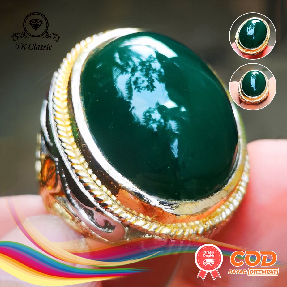 (Bayar Ditempat) Cincin Pria Natural Batu Akik Bacan Doko Cincau Super Kristal Tembus Jumbo High Qua