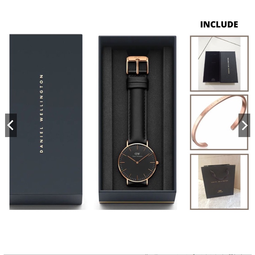 Jam Tangan Wanita & Pria Tali Kulit Paket Box Ori + Gelang + Paperbag + Baterai Cadangan (BISA COD)