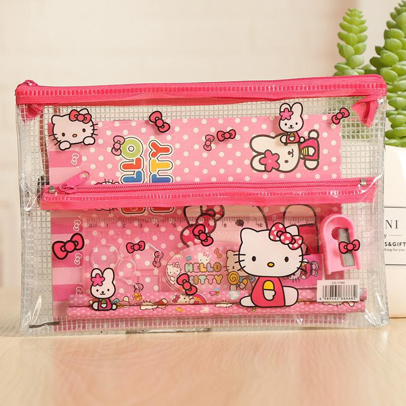 MoonLand 815 COD Kotak Pensil Karakter Anak Motif Sekolahan Pensil Pulpen Set