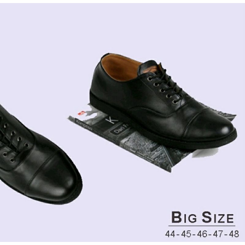 COD / Pantofel Pria Model Tali Big Size 44-48 / Sepatu Kerja Ukuran JUMBO Besar Kulit Hitam Turis Bule, 47