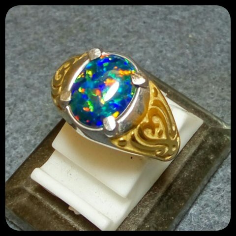 CINCIN BATU AKIK PERMATA KALIMAYA BLACK OPAL SIZE KANTORAN FULL JARONG