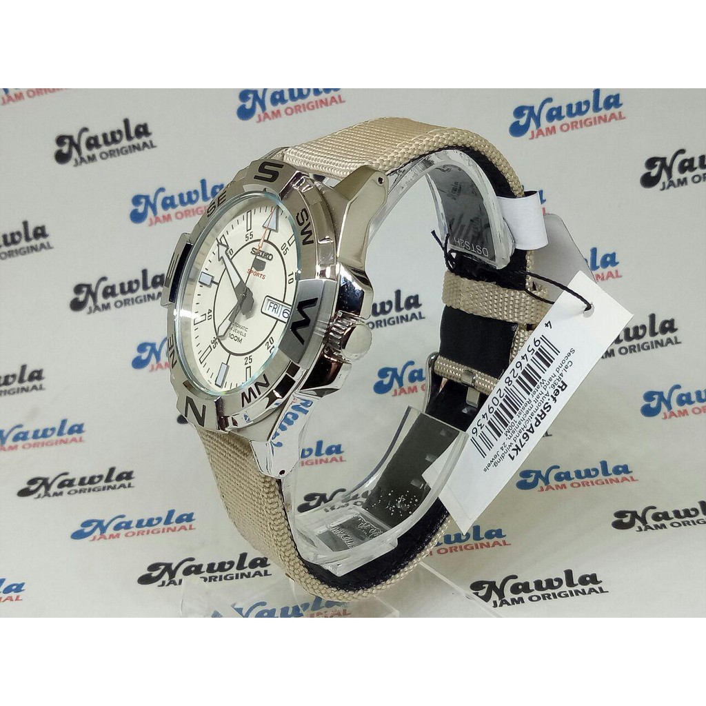 Seiko 5 Sports SRPA67K1 Beige Canvas Leather - Jam Tangan Pria SRPA67