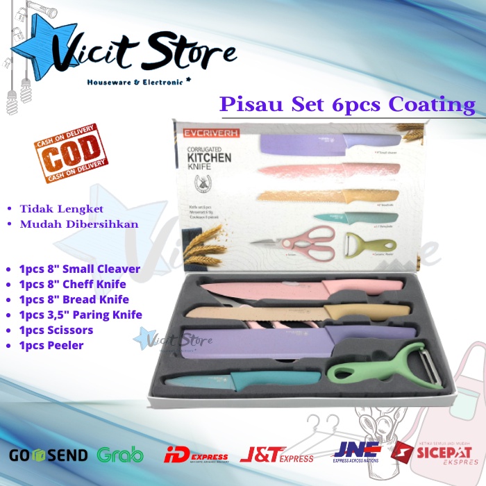 Pisau Set 6 pcs Coating Anti Lengket /Knife Set 6Pcs Non-Stick Coating