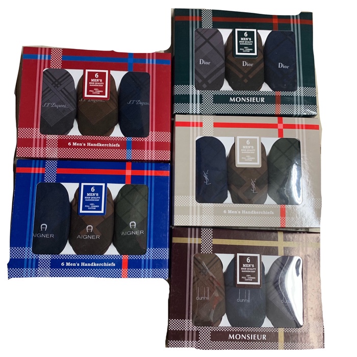 Sapu tangan katun pria berbagai merk 6pcs - YSL