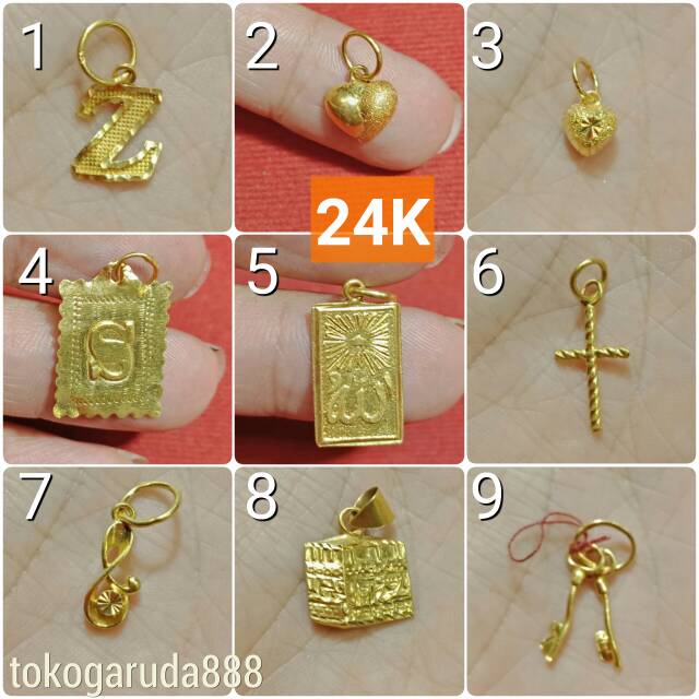 24K Mainan Liontin kalung anak dan dewasa emas asli 0,5 0.5 setengah 1 satu g gr gram S love Allah salib kubah