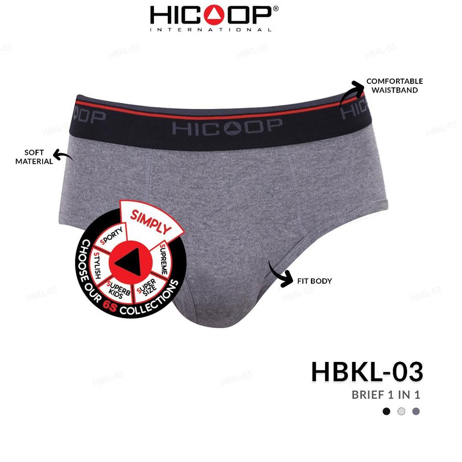 ℗ Hicoop Celana Dalam Pria HBKL 03 isi satu brief hitam misty waistband nyaman ✿