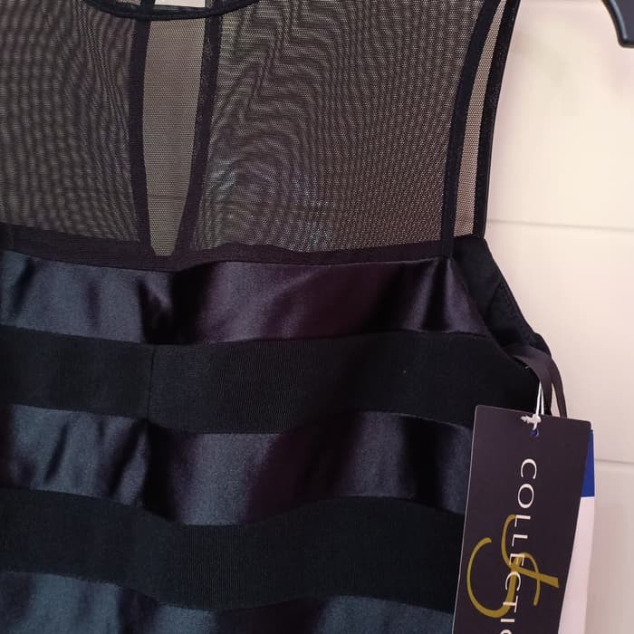 Dress cantik hitam mewah elegant tille garis2 JS collections