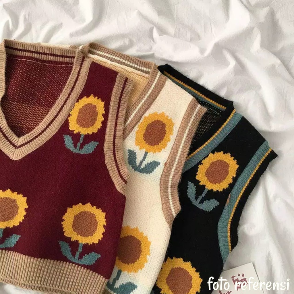 SISKAHIJAB.ID / Rompi rajut motif bunga matahari gaya korea untuk wanita /sunflower vest