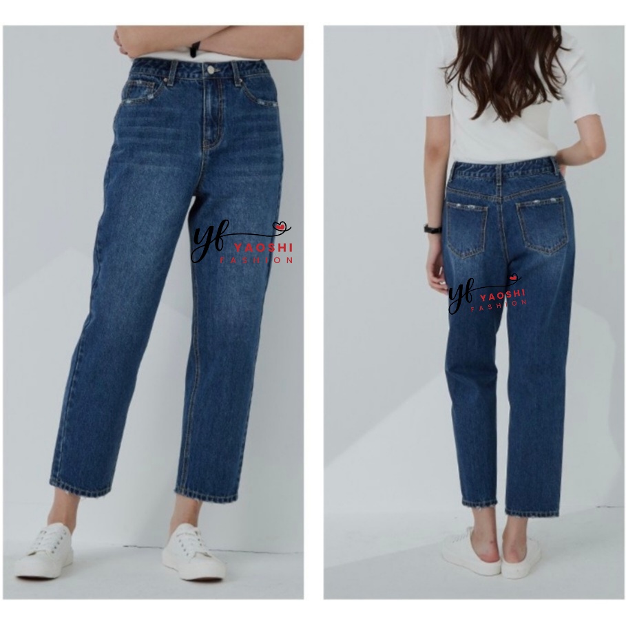 YAOSHI - Celana Panjang Jeans Wanita- HW Boyfrend Jeans street Style Gaya korea ANABELA