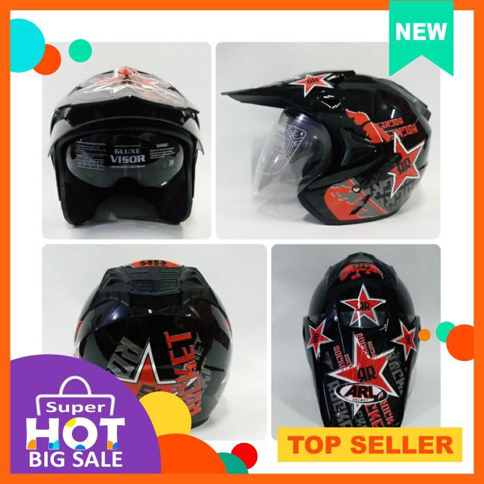 Helm Arl Semi Cross Half Face Double Visor Roket Hitam