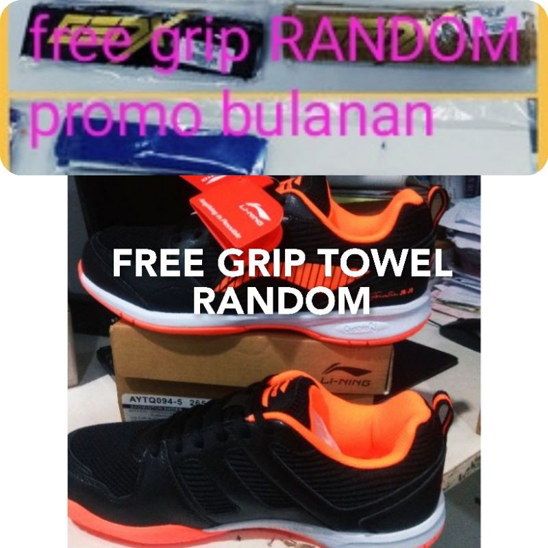free grib towe random TEEBARU SEPATU BADMINTON LINING ATTACK G7 BLACK/ORG
