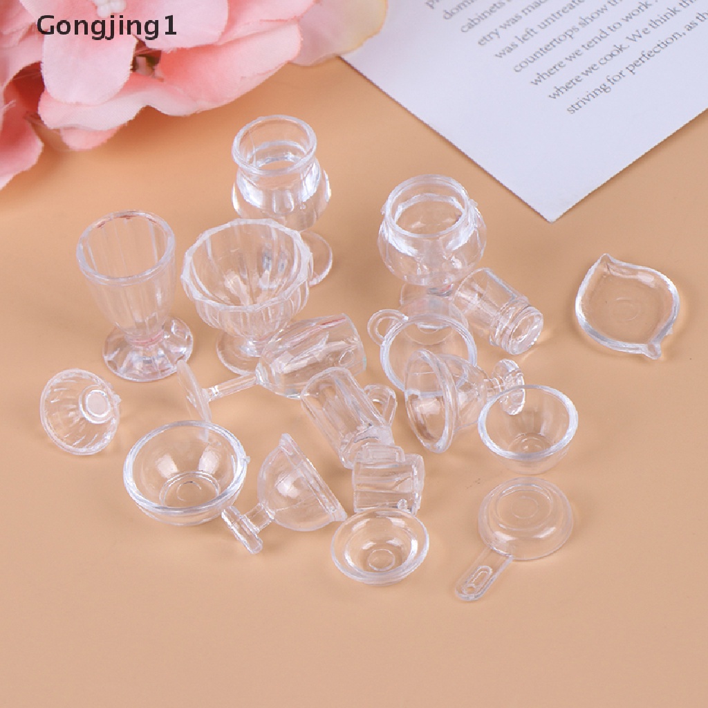 Gongjing1 17Pcs / Set Mainan Miniatur Peralatan Makan Transparan Untuk Aksesoris Rumah Boneka 1: 12 DIY