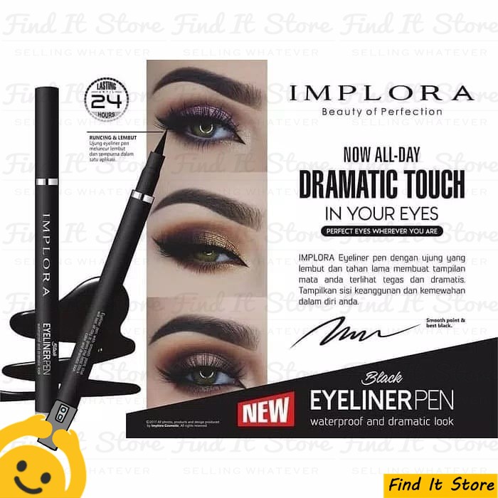 Implora Black Eyeliner Pen Eye Liner Waterproof and Dramatic Look BPOM