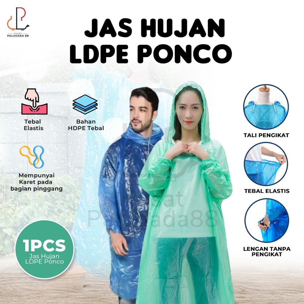 Jas Hujan LDPE Plastik Ponco Poncho Raincoat Tebal Awet Kualitas Bambu Travel Ringan Event MURAH HDPE