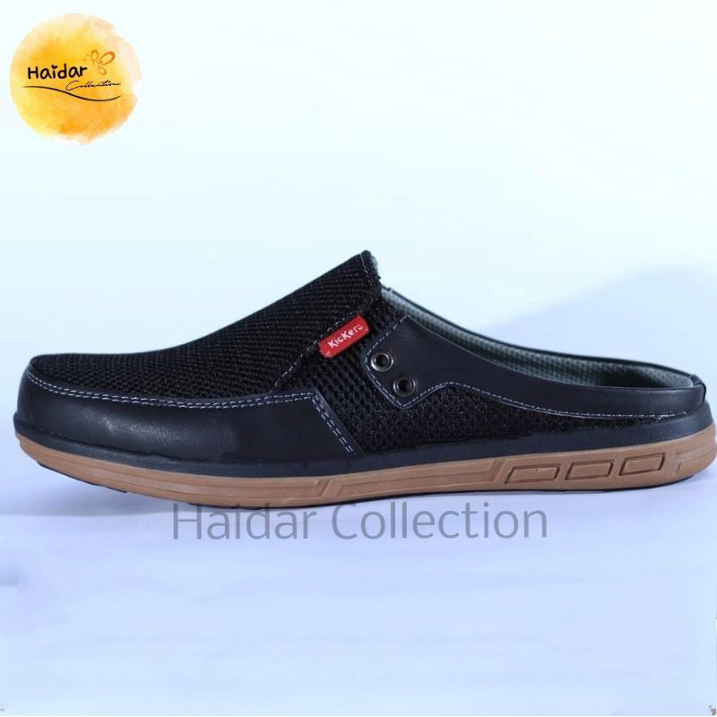 Bustong Pria Kulit Sintetis Premium Slop Slip On Kasual Cowok Sol Karet Lentur