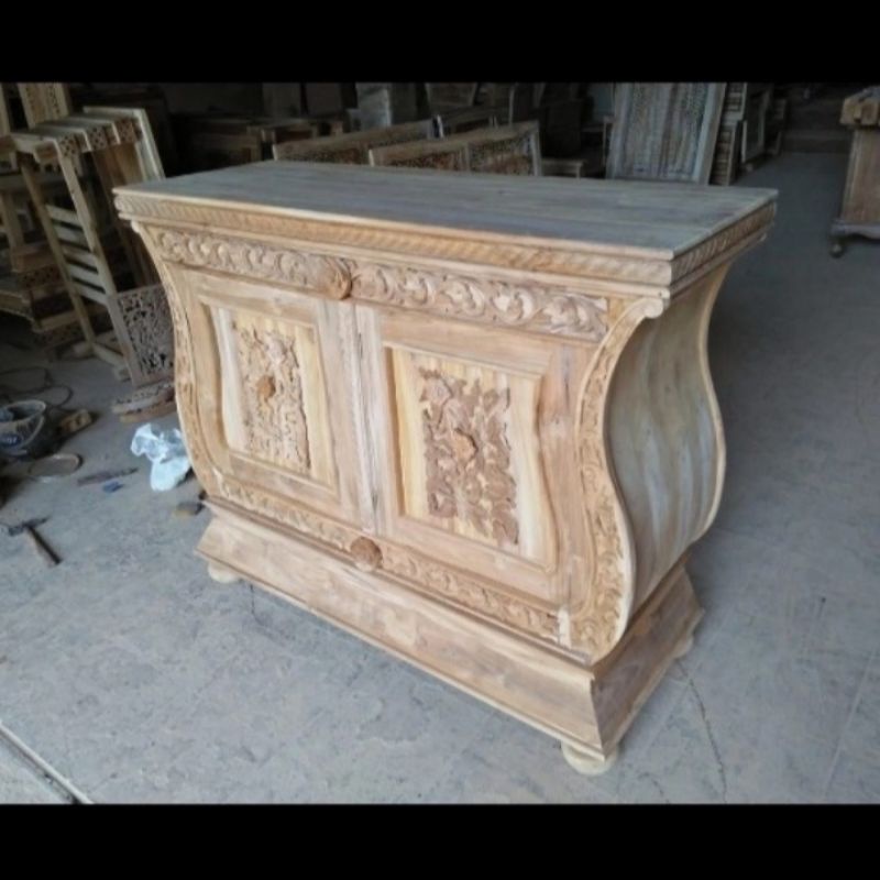 Lemari hias pendek/kecil - Meja TV bufet ukir jepara kayu jati mentahan