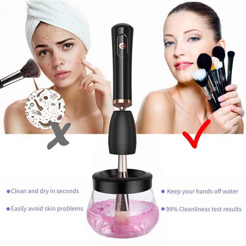 Pembersih Kuas Makeup Plus Mixer Pigment Kutek atau Tinta Tato PROFESIONAL Salon mencegah penularan kuman pada Client, mengeringkan dgn bantuan hairdryer, Makeup Brush Cleaner Type Machine Silicone Fast Washing and Drying Electric Automatic Spinner Tool