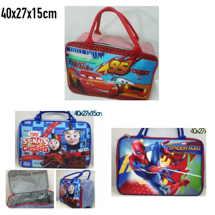 SALE OBRAL Tas model Koper Anak / Tas Travel  Kanvas Cars Thomas Spiderman Pokemon (40cm) Bahan Supe