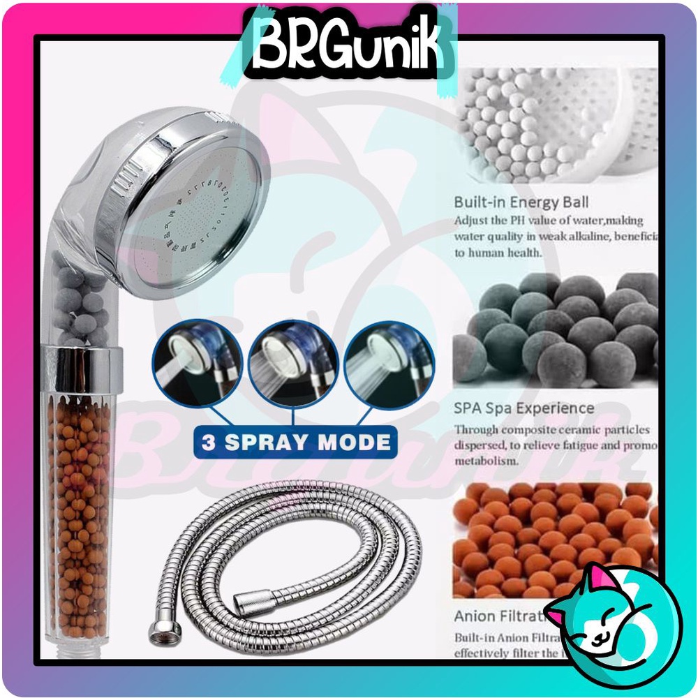 BRGUNIK Shower Kepala Mandi Paket 300 Lubang Tekanan Tinggi Pancuran Aerator Head Filter Selang Rumah Salon R661