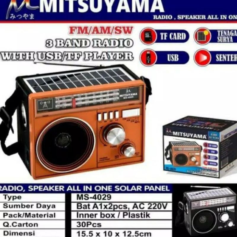 RADIO MITSUYAMA TENAGA SURYA MA-4029 FM/AM/SW/3BAND RADIO WITS USB/ - RADIO SPEAKER ALL IN ONE