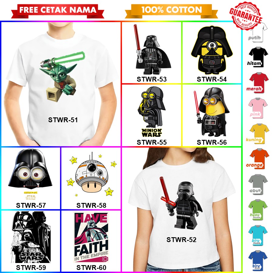 [FREE NAMA!!] Kaos Baju COUPLE  ANAK DAN STAR WARS BANYAK MOTIF