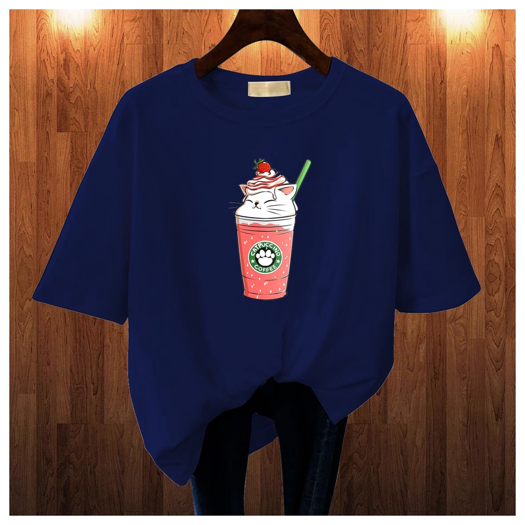 CALVIERO SHOP - BAJU KAOS ATASAN WANITA PRINT COFFEE CAT GALAXY PRINT