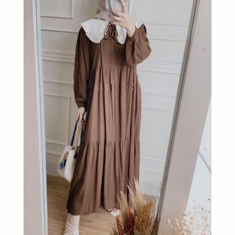 ZAKIYA COLLAR CUTE COMBINE MAXI DRESS