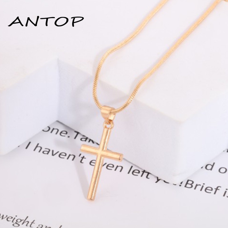 Fashion Kalung Salib Emas Kalung Sederhana Wanita Aksesoris Liontin Hypoallergenic ANTOP