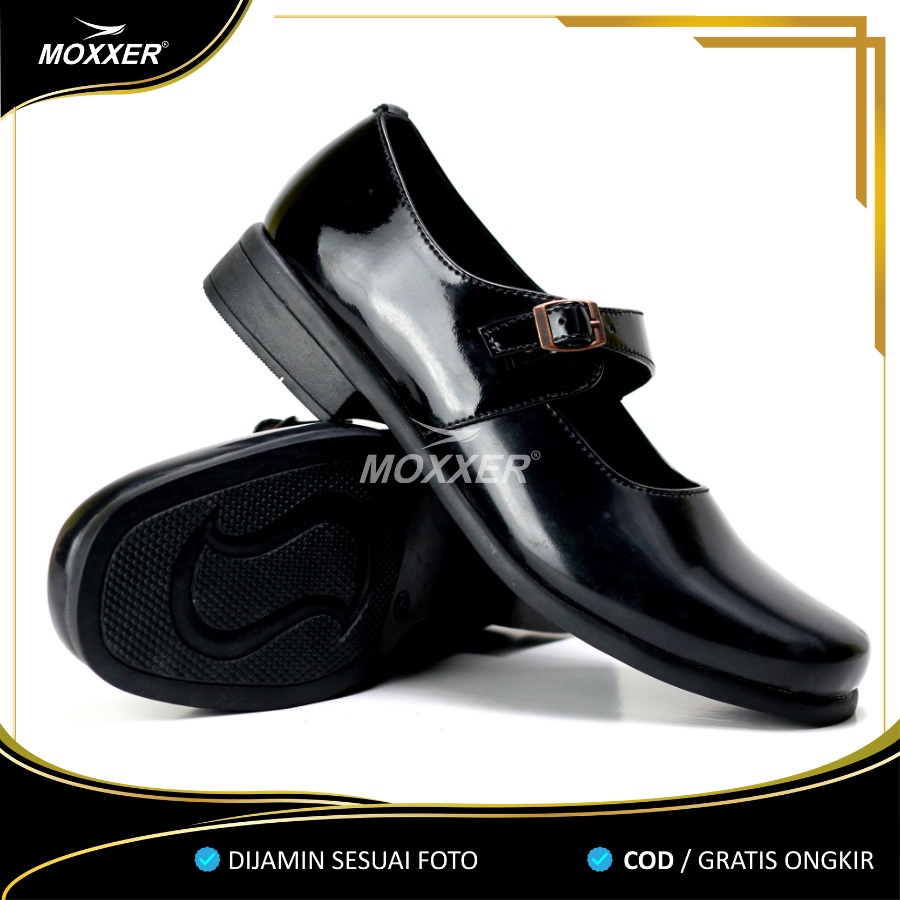 Sepatu Pantofel Paskibra Wanita cewek sekolah kantor Hitam Glossi dan Doff hak 3cm
