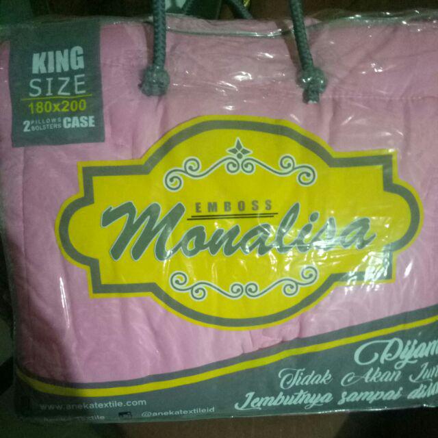 Bedcover Merek Monalisa Jaquard Motif Polos Satu Set Dengan Sprei Dan Sarung Bantal 2 Pcs