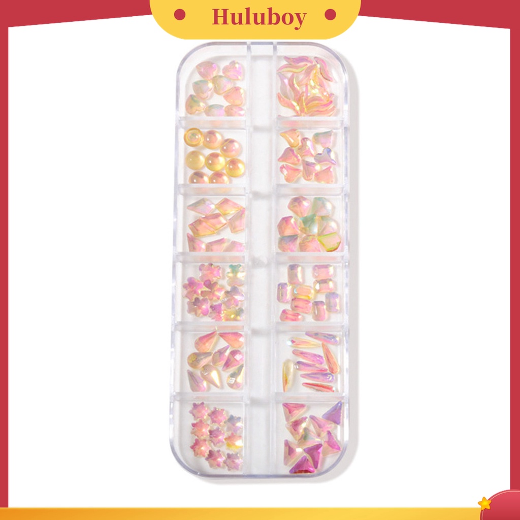 Huluboy Huluboy♡ 1 Kotak 12 Grids Glitter Bahan Resin Untuk Dekorasi Manicure