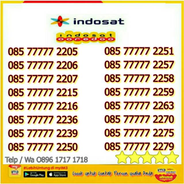 NOMOR CANTIK INDOSAT IM3 4G O85 7777 22AB --- O85 77777 11AB
