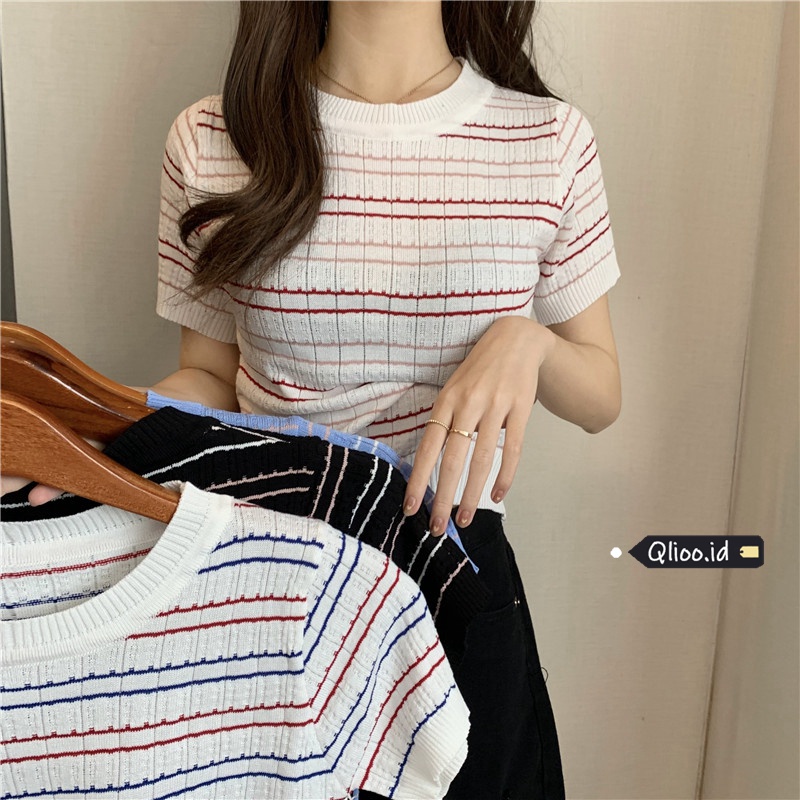 Kaos Rajut Lengan Pendek Wanita Knit T-shirt Baju Atasan Putih Korean Style