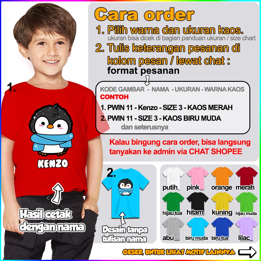 [FREE NAMA!!] Baju Kaos COUPLE  ANAK DAN DEWASA PINGUIN / PENGUIN BANYAK MOTIF