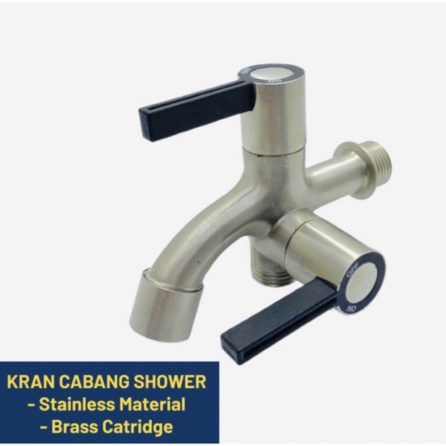 223 Kran Air Shower Mandi Cabang Double - Keran Bak Mesin Cuci Stainless