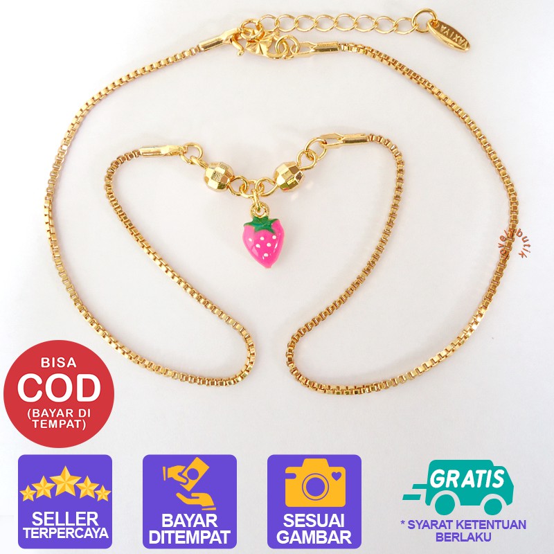 Kalung Xuping Rantai Lapis Emas Cantik Indah Anak Perempuan Motif Stoberi Pink/ Lovelybutik