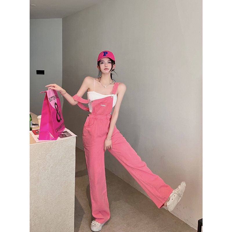 Suhao High-waist pink overalls hitam musim panas baru overalls Wanita overalls celana panjang