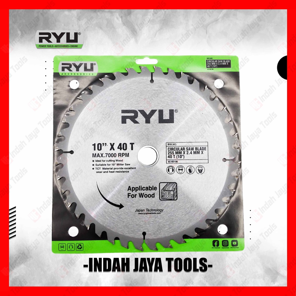 RYU 10 X 40T Circular Saw Blade - Mata Pisau Potong Gergaji Kayu Wood