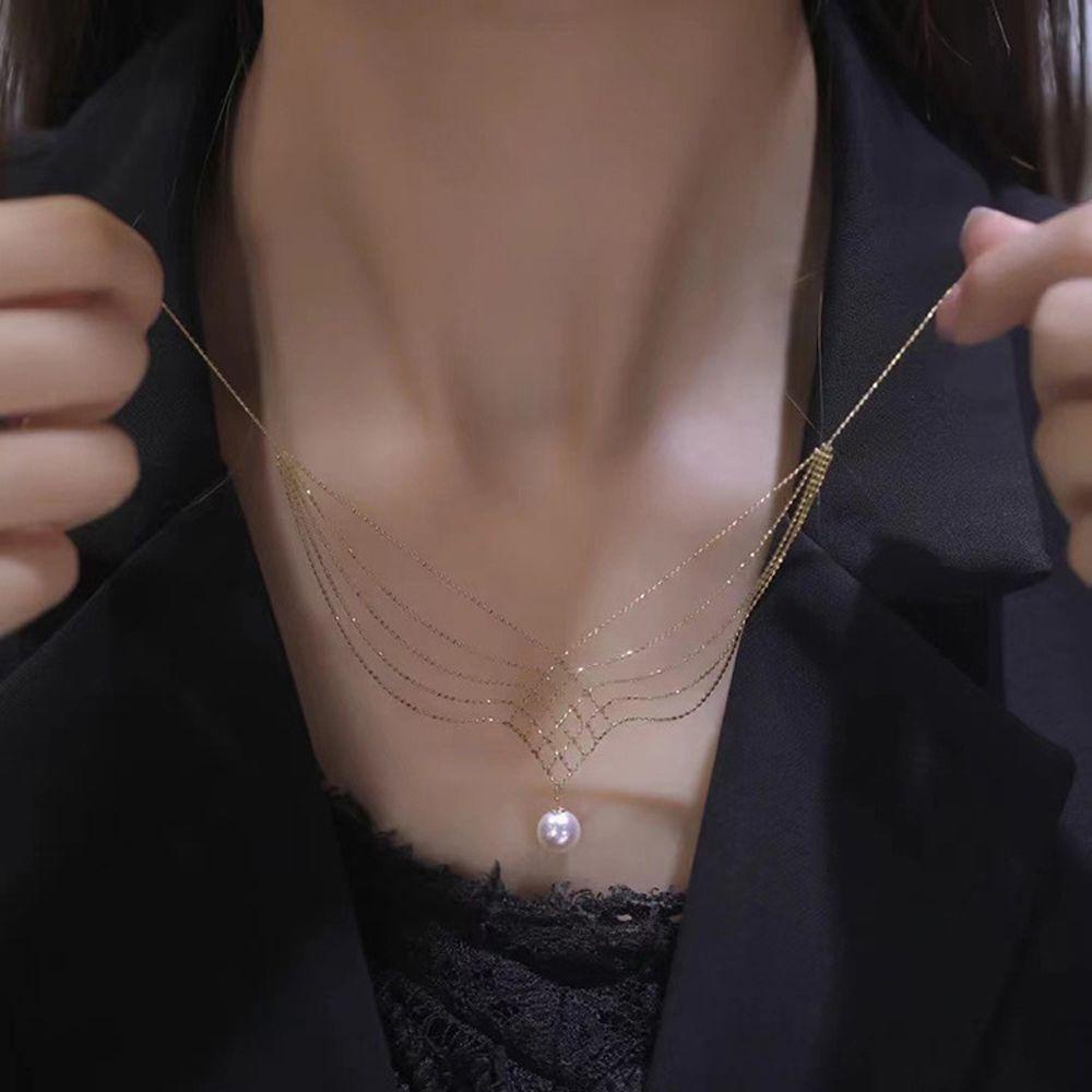 Mxbeauty Kalung Korea Trendi Elegan Hadiah Pesta Multi Layer Manik-Manik Rantai Leher Perhiasan