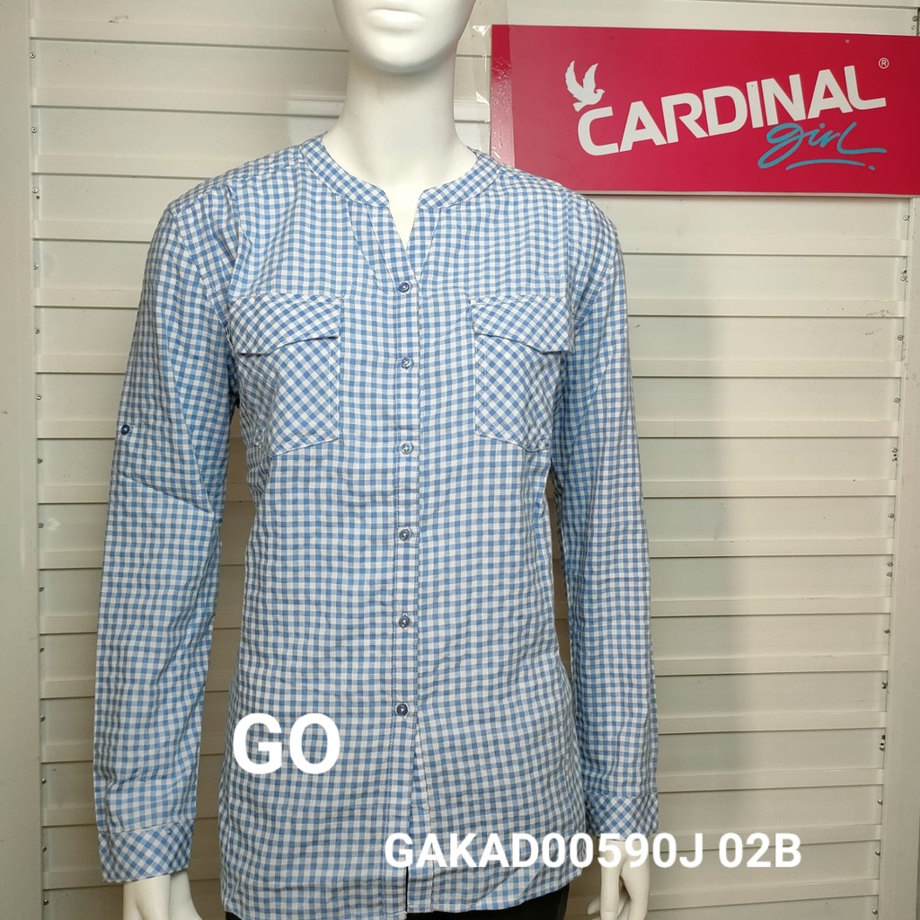 BB CARDINAL CC KEMEJA Pakaian perempuan Atasan Hem Lengan Panjang Casual Motif