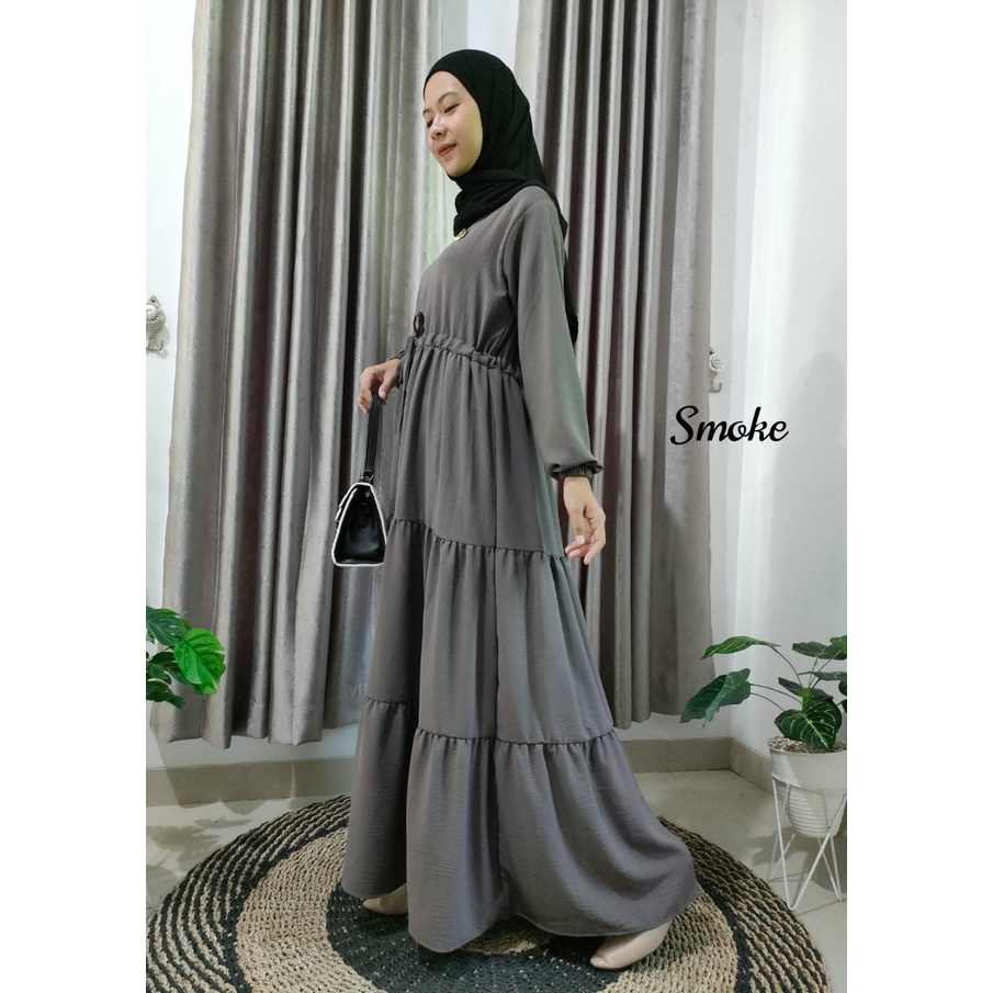 Dress gamis Adisa S-XXXL crinkle airflow polos susun terlaris