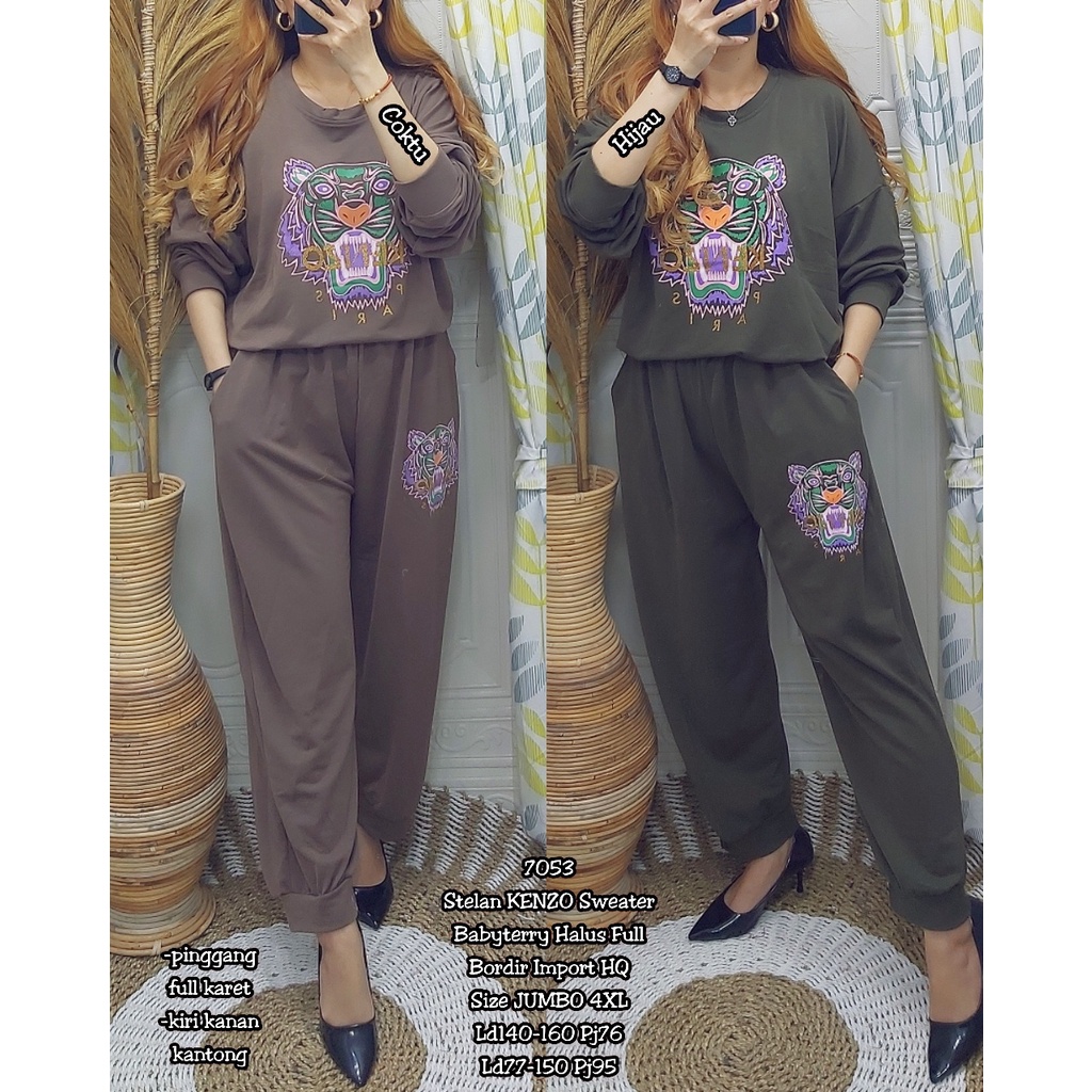 Setelan KENZO Sweater 7053 Babyterry Halus Full Bordir Import HQ | Stelan Wanita Impor | One Set Ter