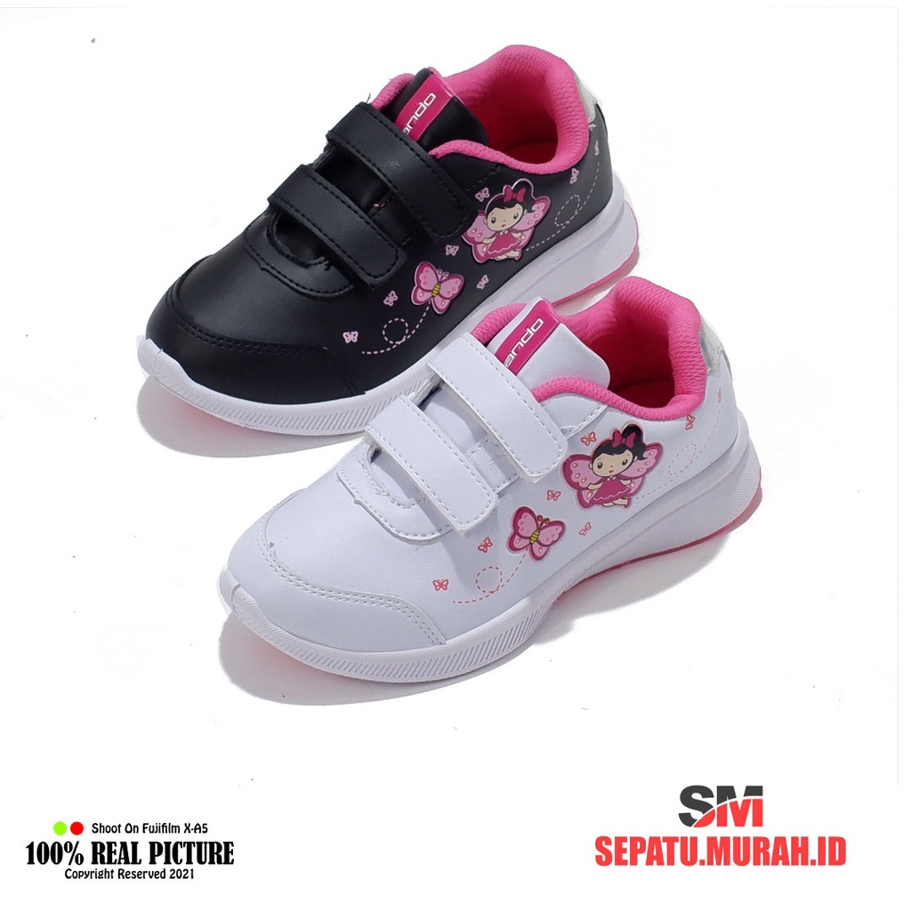 Sepatu anak perempuan original cewek paud dan sd kecil branded Ando Lilyfly Lily flower kwalitas perekat 25-32