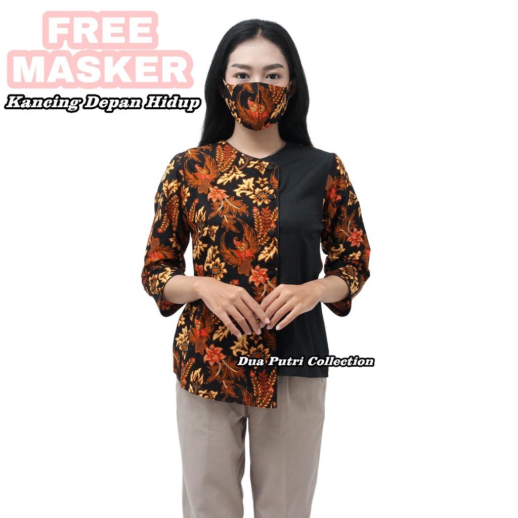 tey-17 Batik wanita ASJ SA HRB026 Kenongo Kemeja Tosca Pendek FREE MASKER