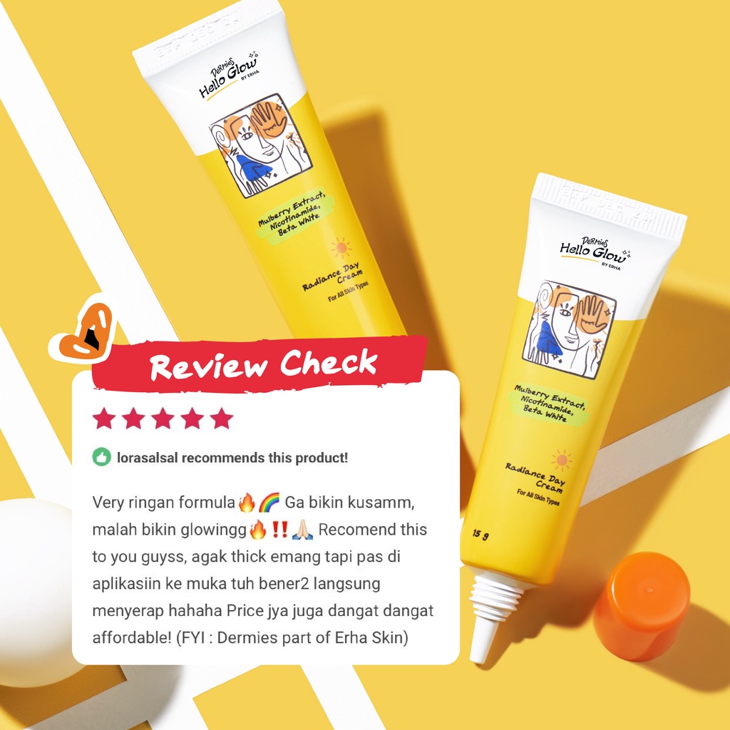 Dermies Hello Glow Radiance Day Cream 15g - Krim Wajah Pagi Pencerah + Vit E