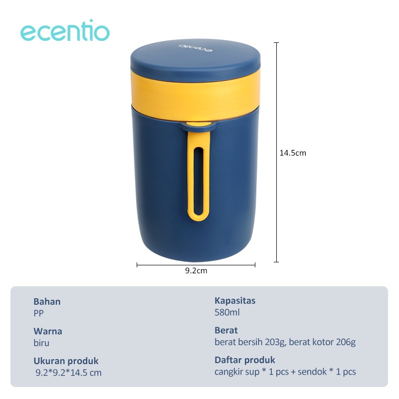 ecentio 580ml Cangkir sup Free Sendok Mangkok mug sup Anti Tumpah Portable sop cup Sereal/Susu/Kopi